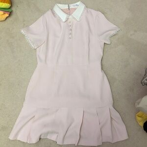 Elegant Pink Short Sleeve Dress with Lace Trim